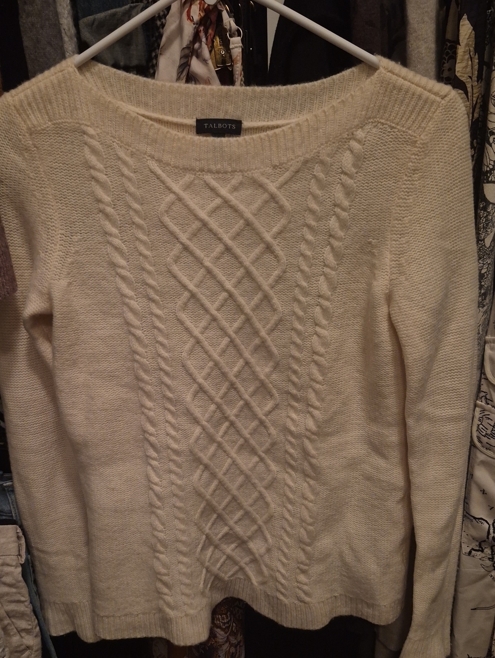 Talbots Cream Cable-Front Scoop Neck Sweater